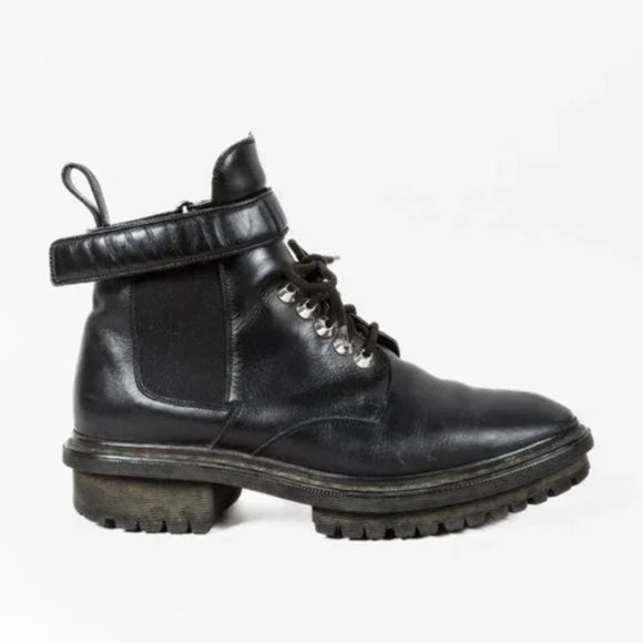 Balenciaga Black Leather Velcro-Ankle-Strap Biker Boots - Picture 1 of 10